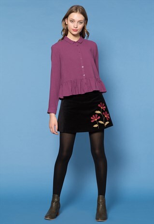 PRINCESS HIGHWAY PURPLE LONG SLEEVE BUTTON UP PEPLUM BLOUSE