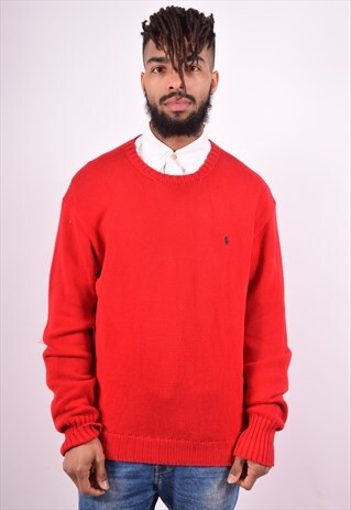 POLO RALPH LAUREN MENS VINTAGE JUMPER SWEATER XL RED 90'S