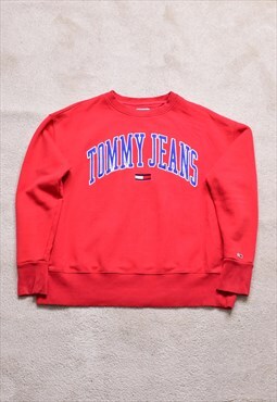 Women's Tommy Jeans Red Spell Out Embroidered Sweater