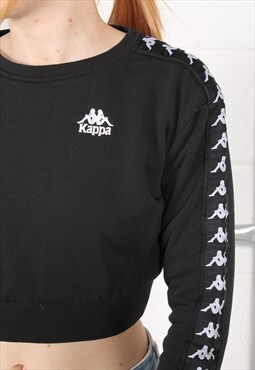 Vintage Kappa Sweatshirt in Black Cropped Jumper Small