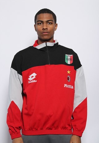 VINTAGE LOTTO A.C MILAN FOOTBALL 1/4 ZIP TRACK JACKET RED