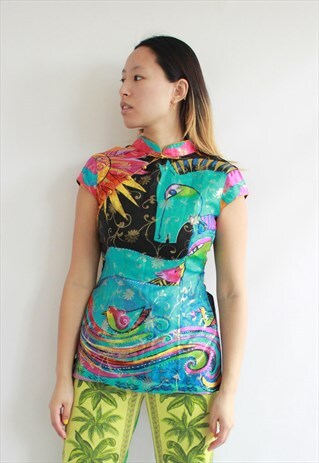 VINTAGE ABSTRACT PRINT CONTEMPORARY CHINESE TOP
