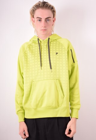 FILA MENS VINTAGE HOODIE JUMPER MEDIUM GREEN 90S