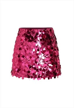 Nova Pink Sequin Mid Waist Mini Skirt