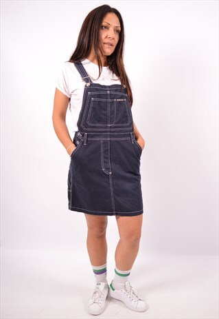 VINTAGE CALVIN KLEIN DENIM DUNGAREES DRESS NAVY BLUE