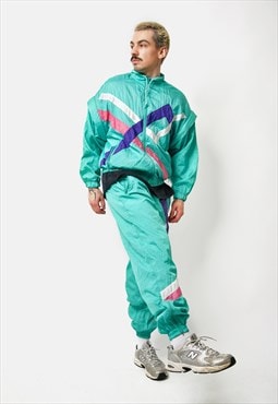 Vintage 80s tracksuit set men turquoise blue multi retro