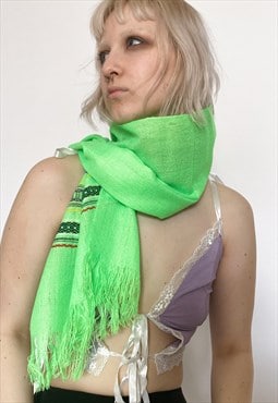 Vintage 90s striped scarf in lime green