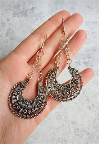 BOHO MANDALA CHAIN HOOP EARRINGS