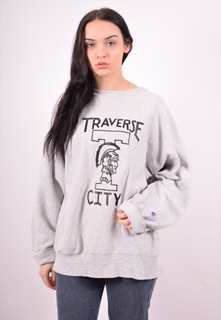 CHAMPION WOMENS VINTAGE SWEATSHIRT JUMPER XL GREY 90'S
