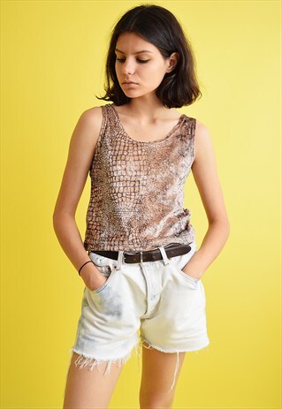 COOL 90'S RETRO SHIMMER VELVET ANIMAL PRINT TANK TOP