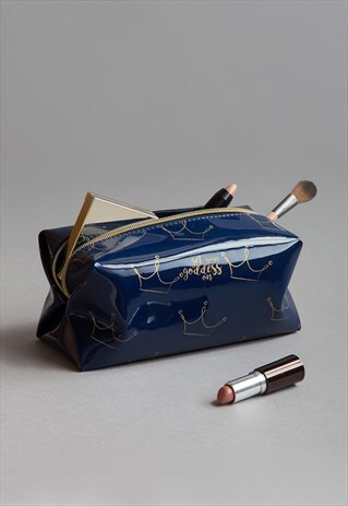 SQUARE MAKE-UP BAG IN BLUE WITH CROWN DESIGN