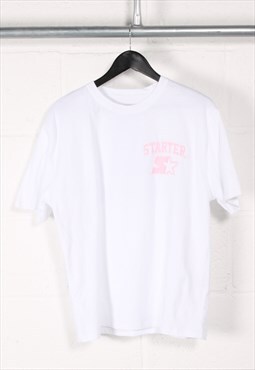 Vintage Starter T-Shirt in White Crewneck Sports Top Medium