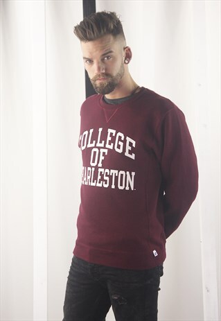 VINTAGE 90S USA BURGUNDY SPORTS CREWNECK SWEATSHIRT/ SWEATER