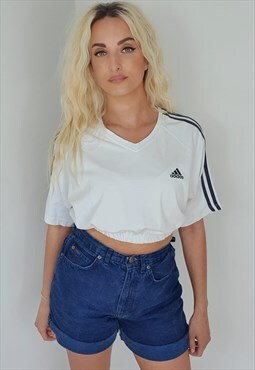 Vintage 90's ADIDAS Cropped T Shirt White S/M