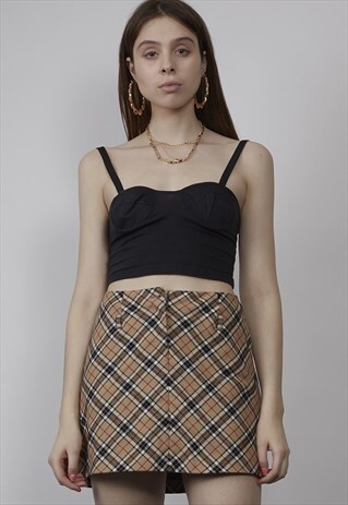 RARE VINTAGE 90'S D&G BEIGE TARTAN PELMET MINI SKIRT