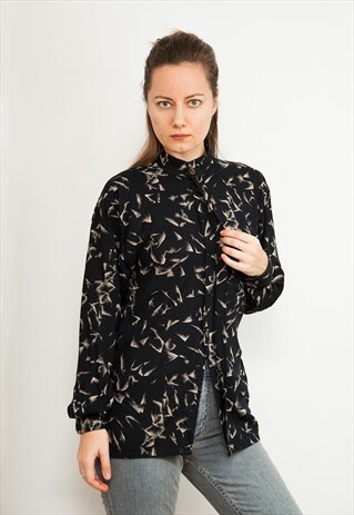 VINTAGE BUTTON DOWN BLACK VISCOSE MEN SHIRT