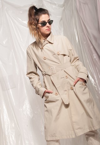 VINTAGE TRENCH COAT 90S MINIMALIST BEIGE LONG JACKET