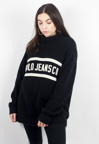 90'S RARE RETRO NAVY OVERSIZED KNIT SWEATSHIRT
