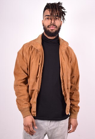 MENS VINTAGE SUEDE JACKET XL BROWN 90'S