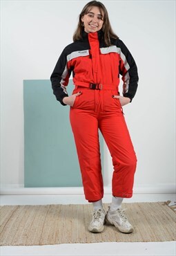 Vintage 90s Ski Suit Red Retro Skiwear Size M
