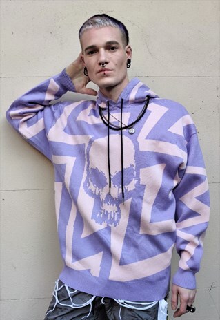 LOOSE FIT PREMIUM SKULL KNITTED SKELETON HOODIE JUMPER TOP