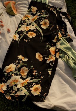 Waisted Floral Print Wrap Skirt