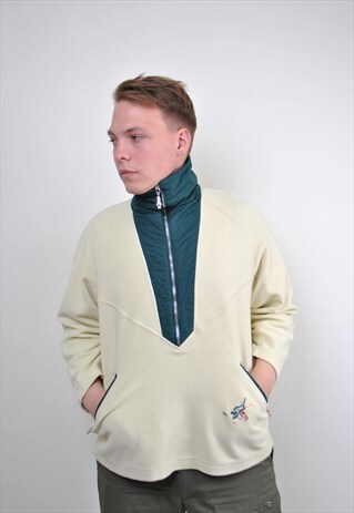 70S YELLOW BRIGHR SKI FLEECE ANORAK JACKET, SIZE L
