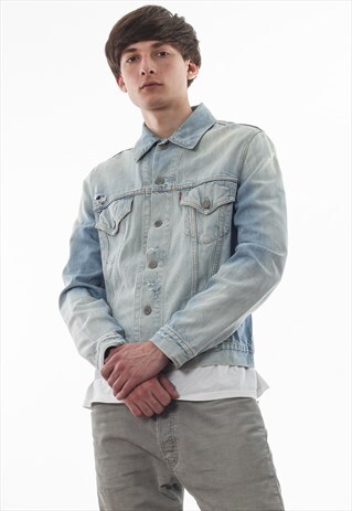 VINTAGE LEVIS DISTRESSED TRUCKER 90S BLUE DENIM JEANS