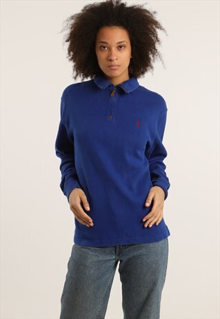 VINTAGE RALPH LAUREN EMBROIDERED LOGO 1/4 ZIP SWEATSHIRT
