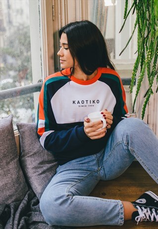 OVERSIZED 'BROOKE' SWEATSHIRT IN WHITE/NAVY