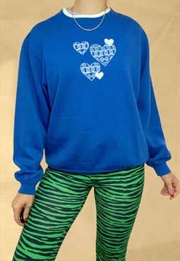 Vintage 90s Blue Embroidery Heart Sweatshirt Jumper
