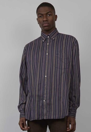 VINTAGE 90'S NAVY VERTICAL STRIPED SHIRT