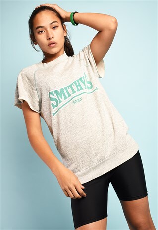 VINTAGE 80S SLOGAN LOGO PRINT SLEEVELESS SWEATSHIRT IN GREY