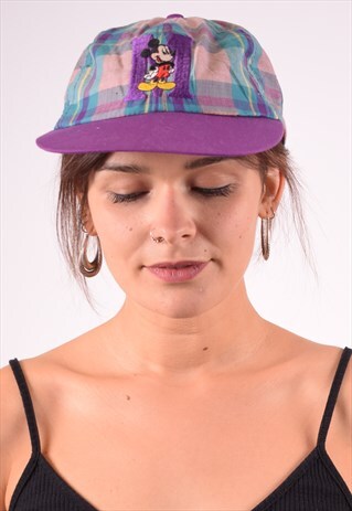 MICKEY WOMENS VINTAGE CAP ONE SIZE PURPLE CHECK 90S