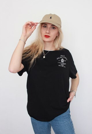 VINTAGE 90S POLO RALPH LAUREN BLACK WHITE T-SHIRT UNISEX