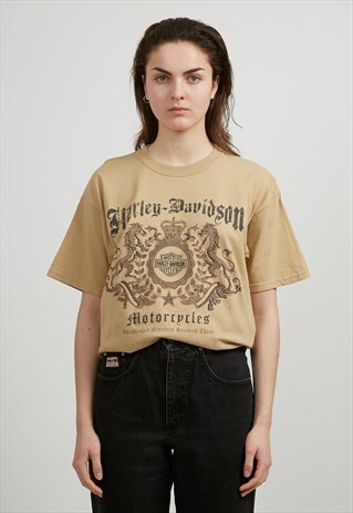 90S VINTAGE BROWN HARLEY DAVIDSON CREW NECK T-SHIRT