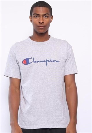VINTAGE CHAMPION BIG LOGO SPELLOUT T-SHIRT GREY