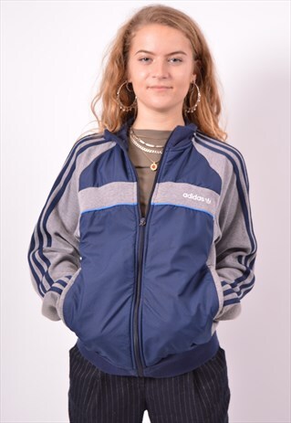 VINTAGE ADIDAS TRACKSUIT TOP JACKET NAVY BLUE