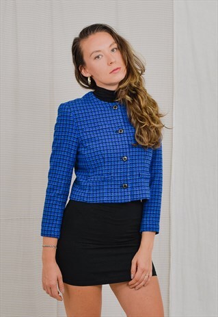 PENDLETON BLAZER VIRGIN WOOL JACKET VINTAGE CHECKERED BLUE