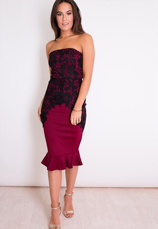 FREYA BANDEAU FRILL HEM DRESS BERRY