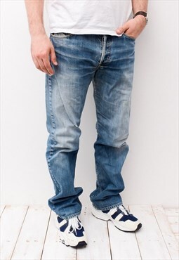 Men's 501 Straight Fit Jeans W33 L34 Blue Stonewashed Denim