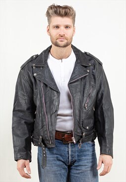Vintage 90's Biker Leather Jacket  in Black