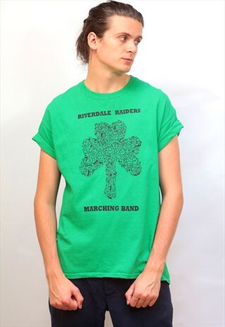 VINTAGE GREEN GRAPHIC 'RIVERDALE RAIDERS' PRINT T-SHIRT