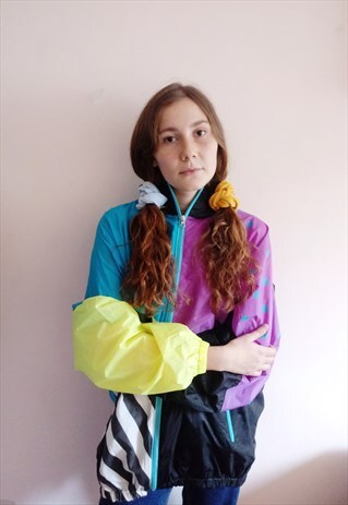 90S VINTAGE AUTUMN NEON COLORBLOCK WINDBREAKER JACKET