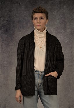 90s blazer, cardigan with striped pattern in black color