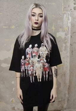 Alien print tee party Robot t-shirt transformer top in black