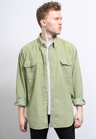 VINTAGE CORDUROY CORD SHIRT GREEN