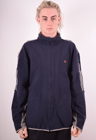 ADIDAS MENS VINTAGE FLEECE JACKET XL NAVY BLUE 90S