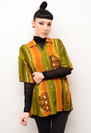 VINTAGE 90'S DARK FOLK PATTERNED OVERSIZED SHIRT