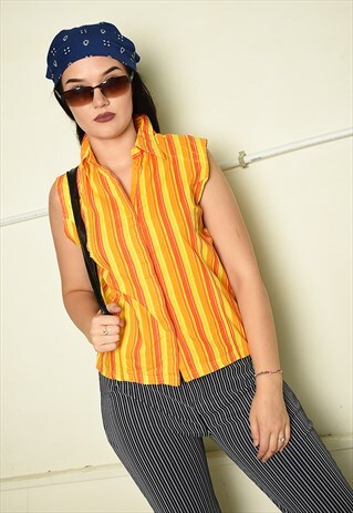Y2K RETRO STRIPED COLOUR BLOCK TOP SHIRT